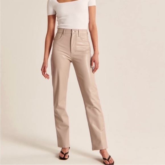 Abercrombie & Fitch vegan leather straight leg pants - Picture 1 of 7